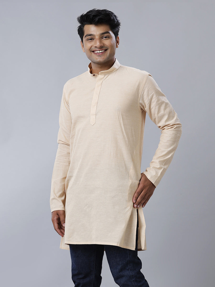 Mens Cotton Sandal Plain Medium Length Kurta J17-Side view