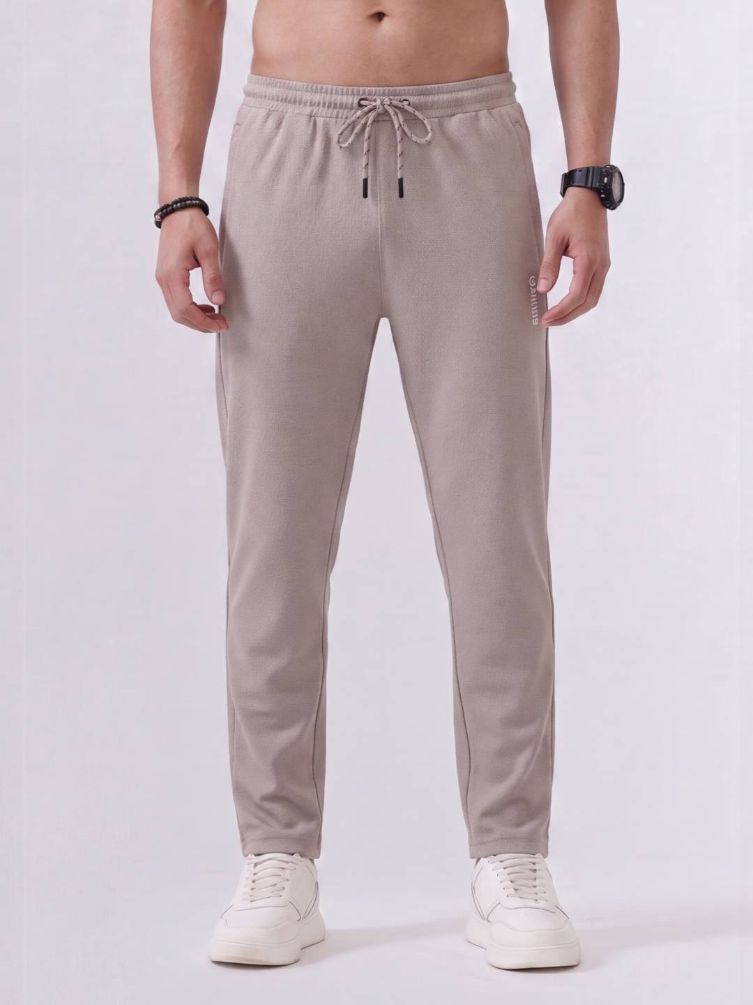 Cotton Rich Regular Fit Beige Popcorn Track Pant PTK2