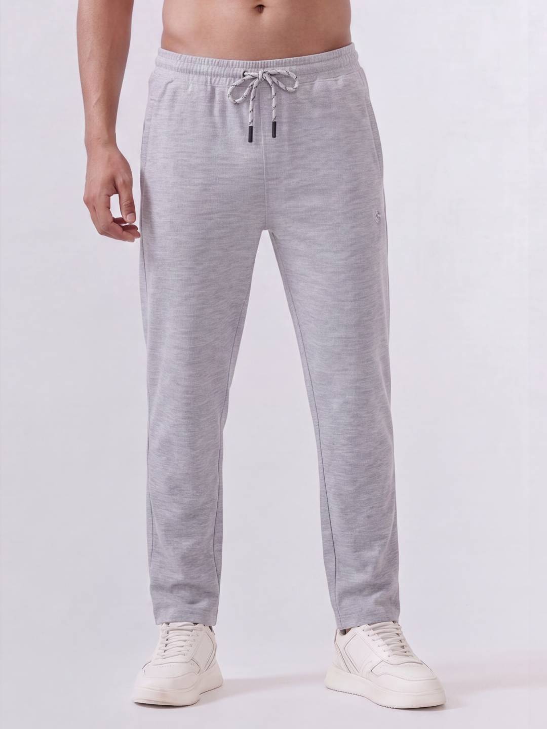 Cotton Rich Regular Fit Grey Melange Popcorn Track Pant PTK3