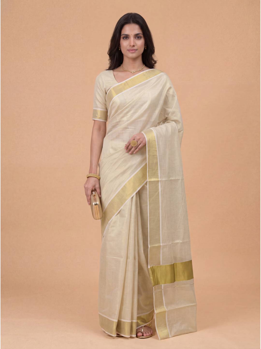 Women Tissue Gold Full Plain Saree KLS41
