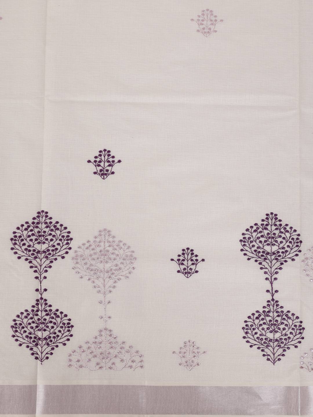 Women Kora Cotton Cream Kerala Saree with Lavender Jari KLS38