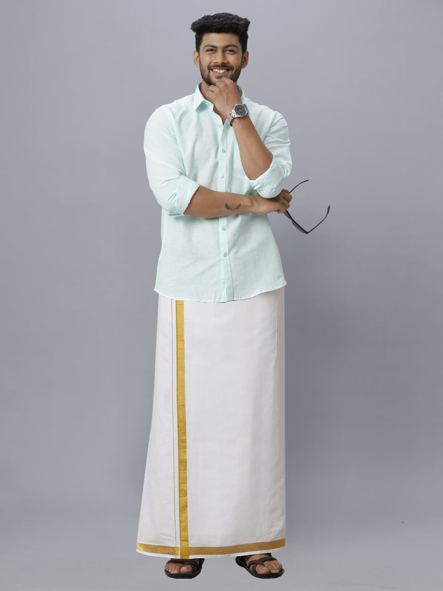 Mens Linen Cotton Formal Light Blue Full Sleeves Shirt LF1-Full view
