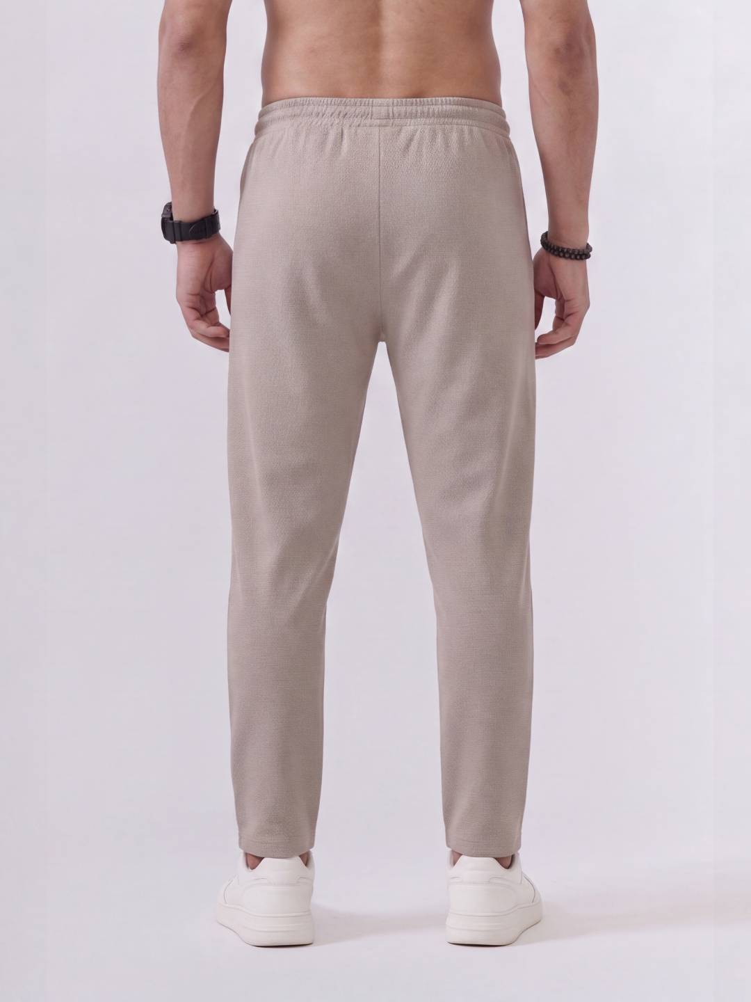 Cotton Rich Regular Fit Beige Popcorn Track Pant PTK2