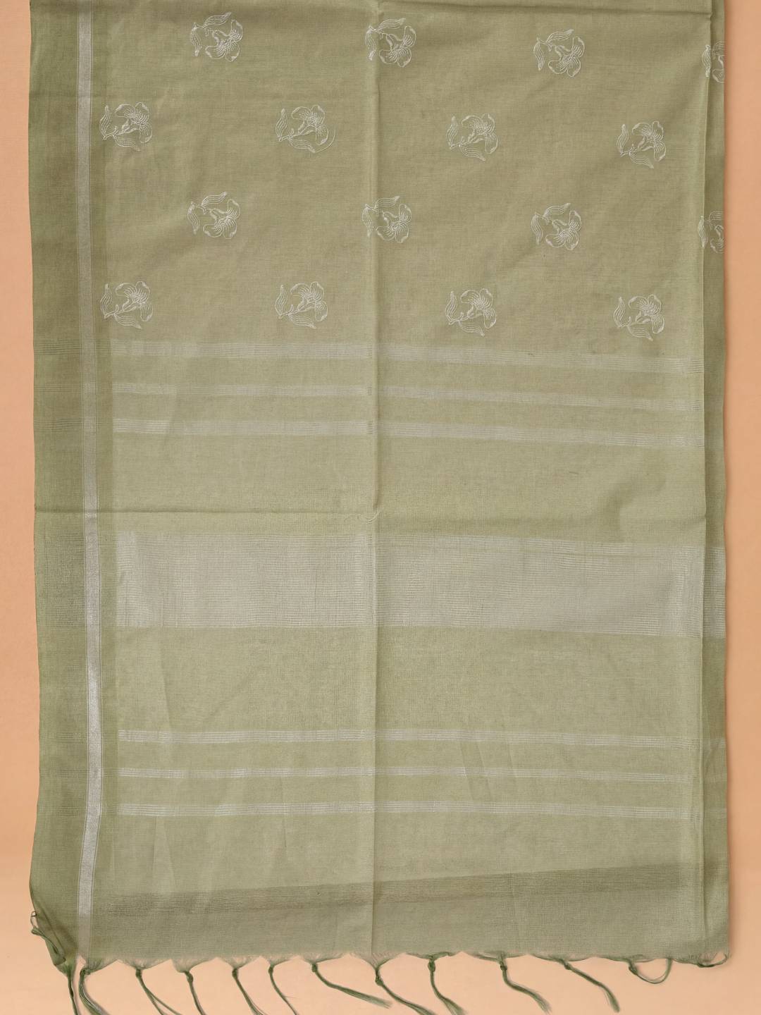 Women Semi Tussar Embroidered Pista Green Saree ST348
