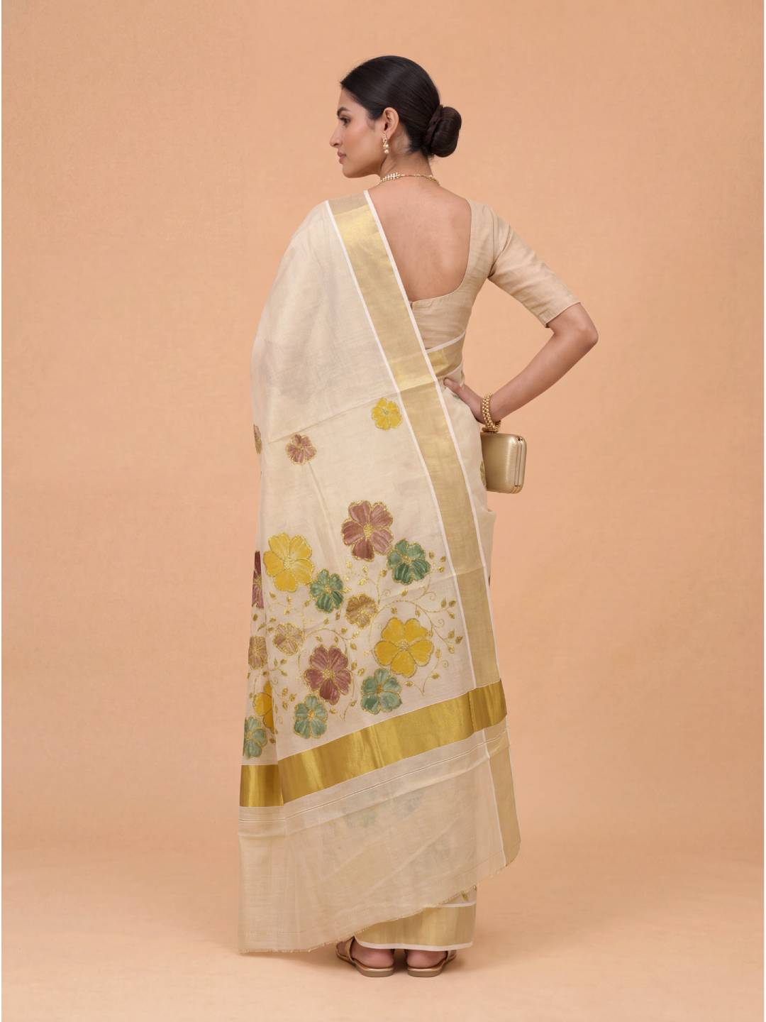 Women Tissue Embroidered and Hand Paint Saree KLS40