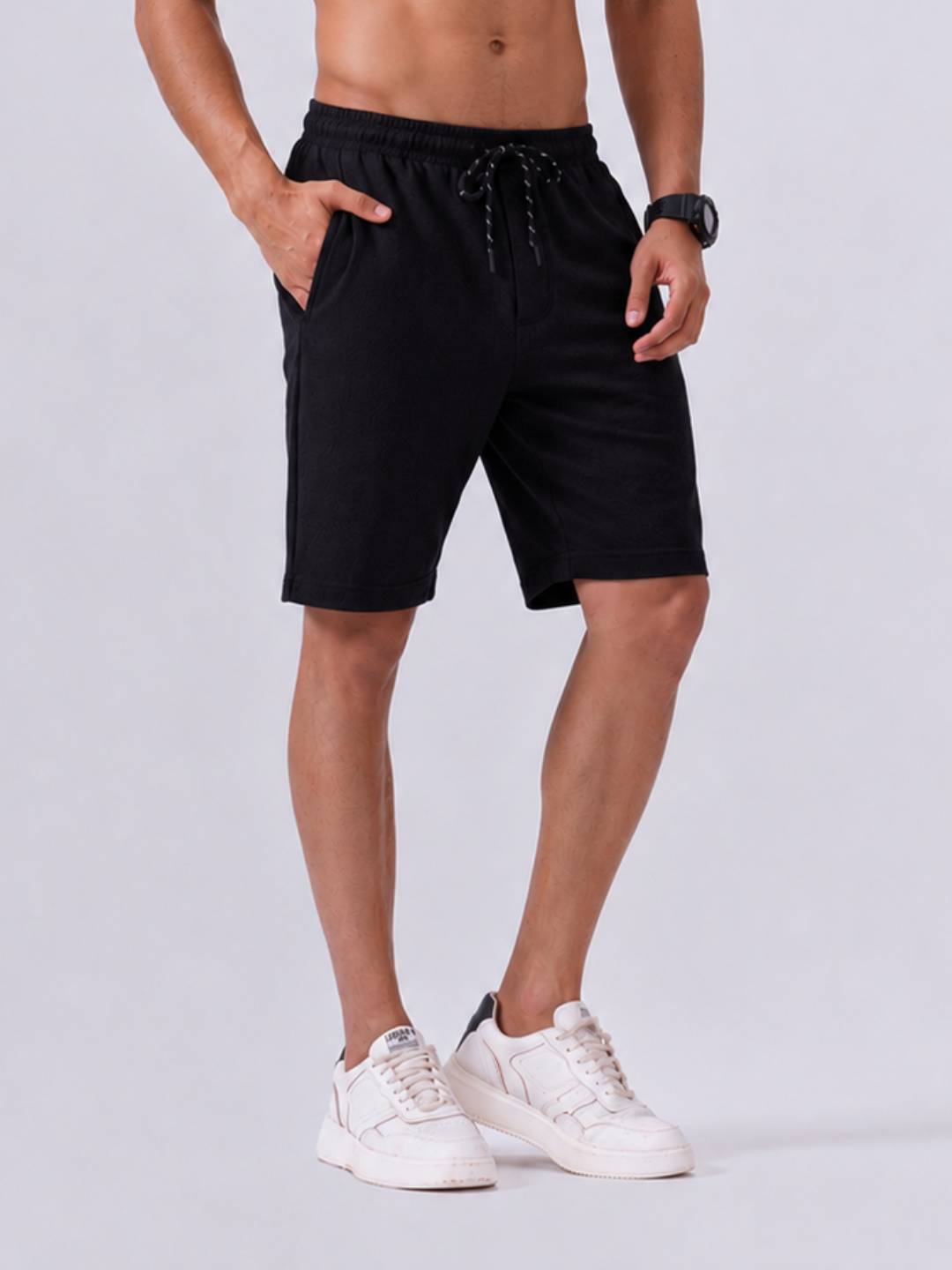 Combed Cotton Rich Black Popcorn Shorts PS5