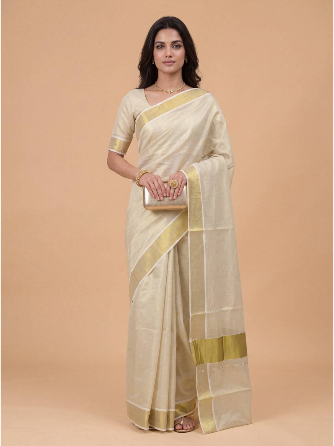 Women Tissue Gold Full Plain Saree KLS41