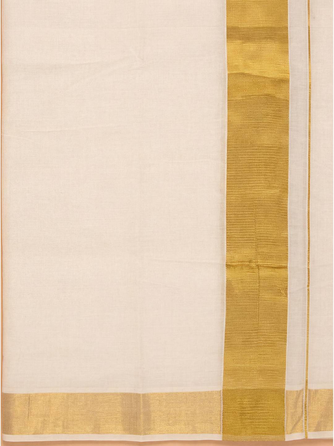 Women Kora Cotton Cream Kerala Saree with Gold Jari KLS34