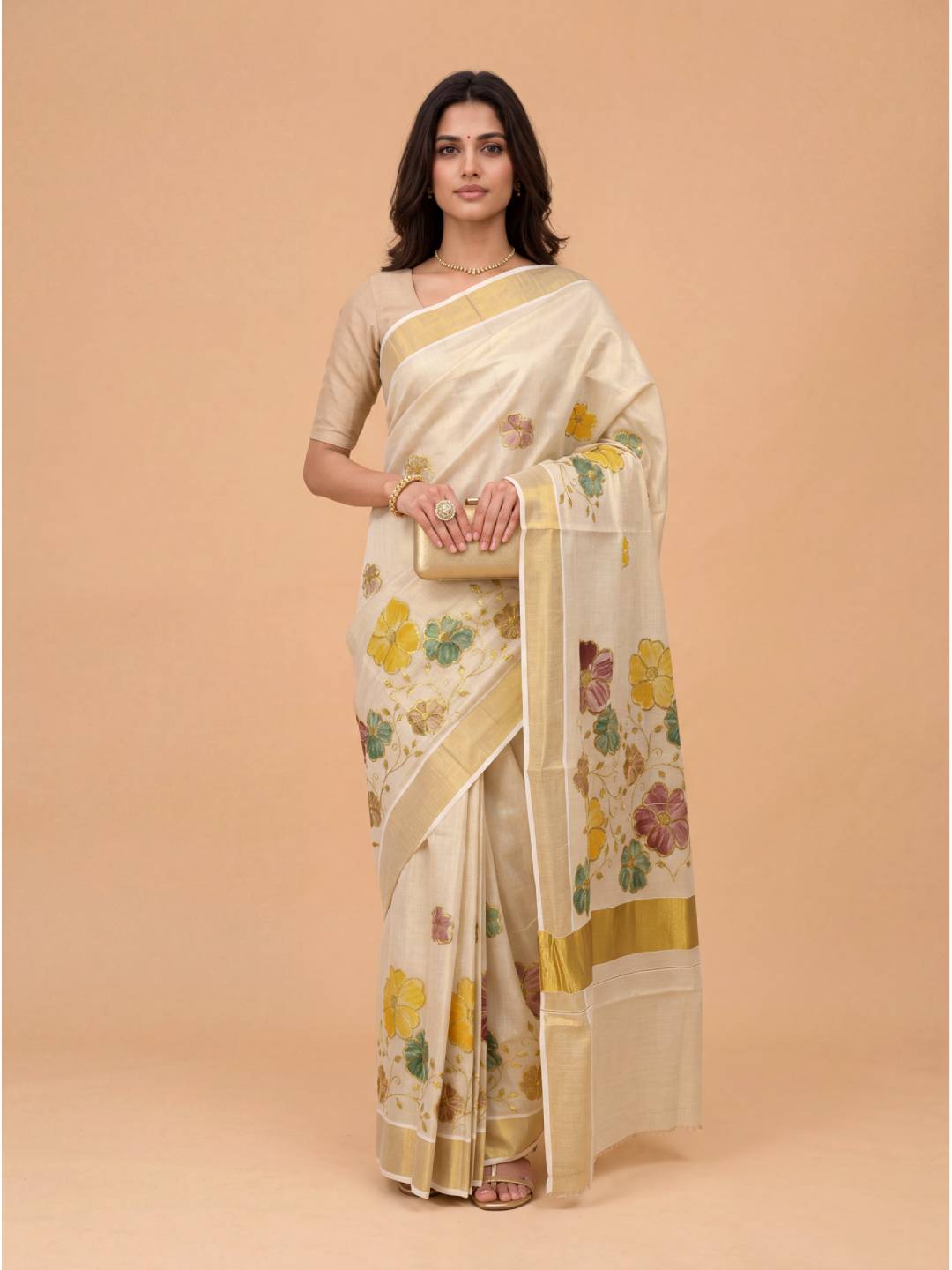Women Tissue Embroidered and Hand Paint Saree KLS40