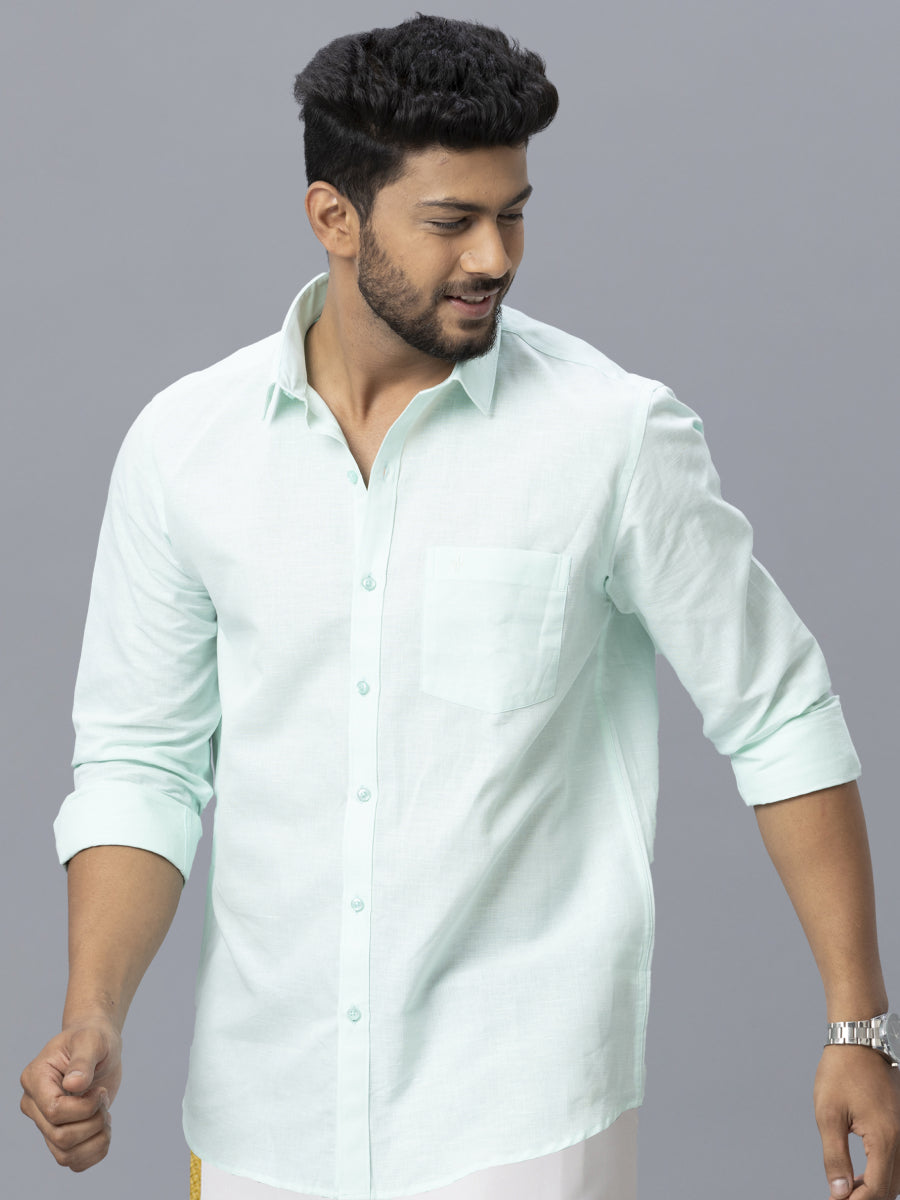Mens Linen Cotton Formal Light Blue Full Sleeves Shirt LF1-Front view