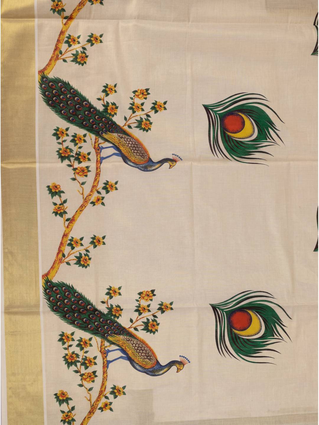 Women Tissue Peacock Printed Gold Saree KLS30