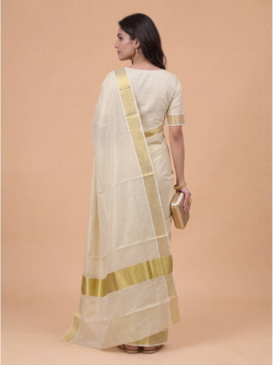Women Tissue Gold Full Plain Saree KLS41