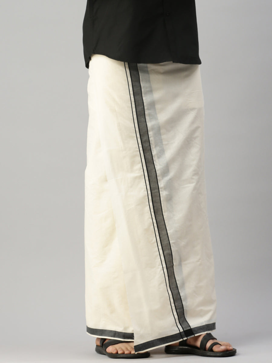 Men Black Fancy Border Double Layer Kora Dhoti Anchor Kora Plain