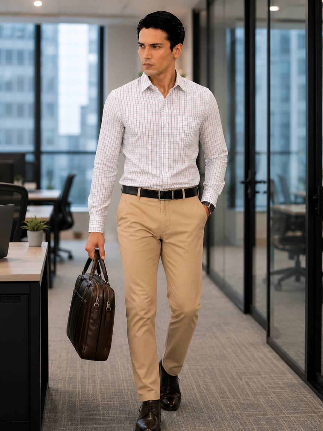 Cotton Dobby White with Purple Checked Regular Fit Shirt SRBP3