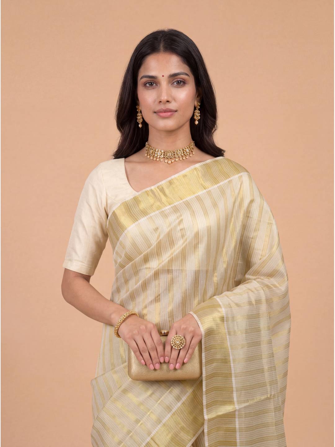 Women Tissue Gold Embroidered Saree KLS49