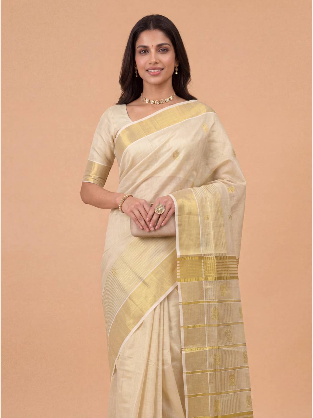 Women Tissue Gold Embroidered Saree KLS44