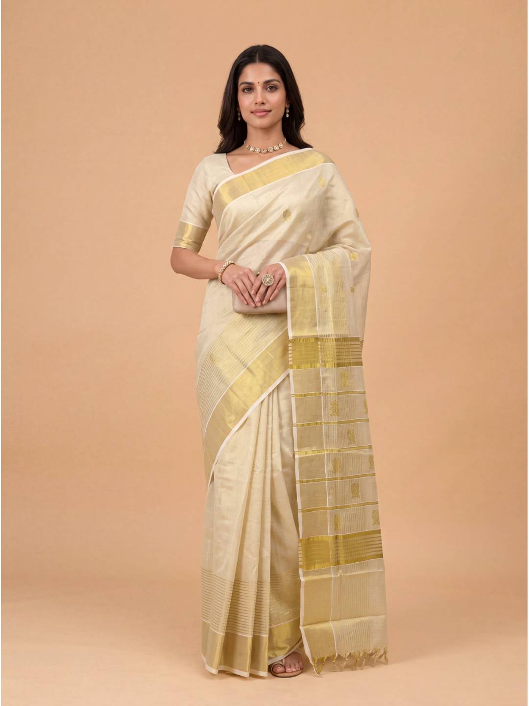 Women Tissue Gold Embroidered Saree KLS44
