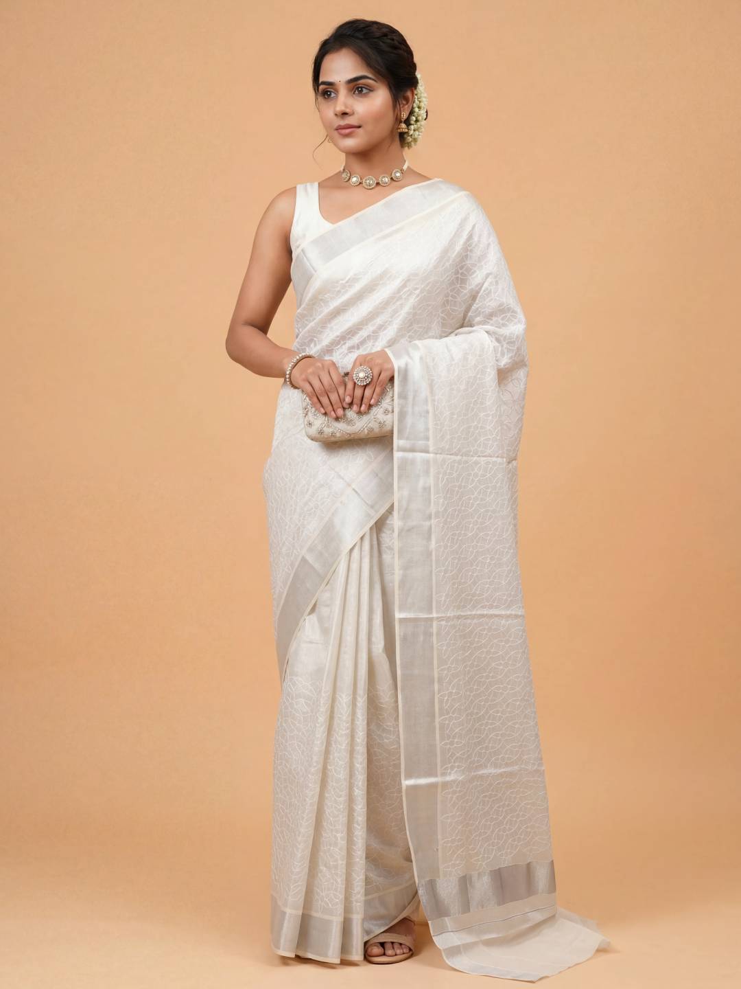 Couple Combo Silver Shirt & Dhoti Set with Saree KLS15