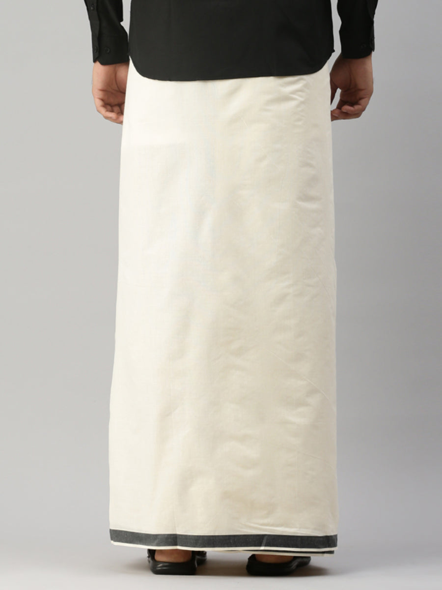 Men Black Fancy Border Double Layer Kora Dhoti Anchor Kora Plain