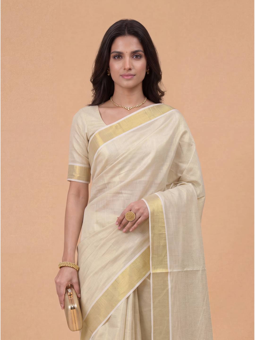 Women Tissue Gold Full Plain Saree KLS41
