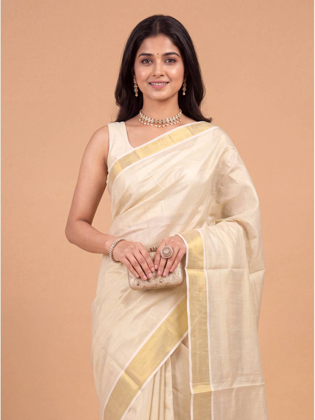 Women Tissue Gold Full Plain Saree KLS36