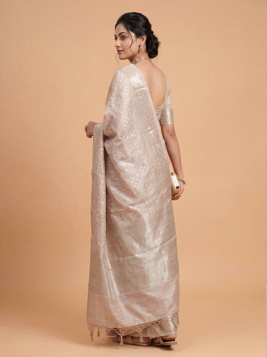 Women Tissue Peach Saree TS65