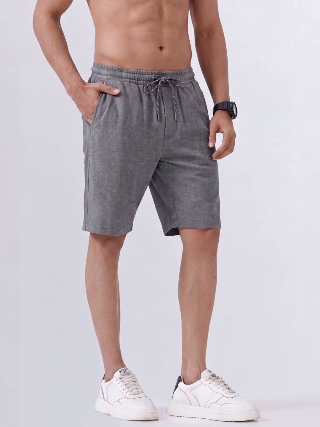 Combed Cotton Rich Charcoal Melange Popcorn Shorts PS4