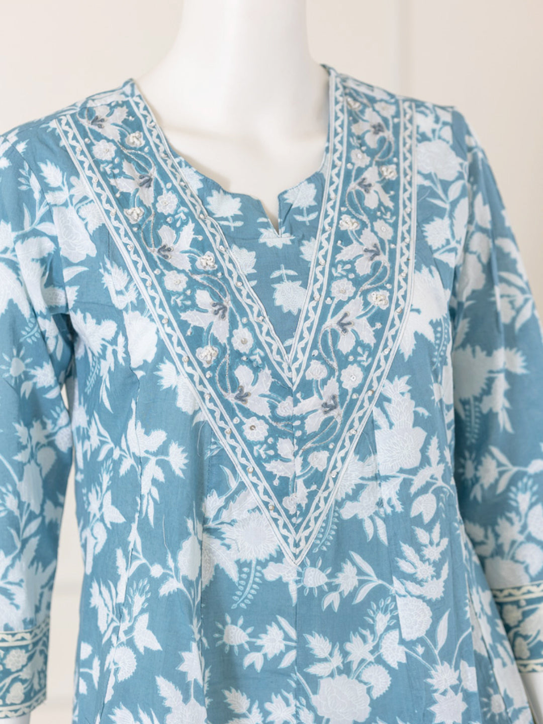 Women Blue Cotton Kurti Set EKS63