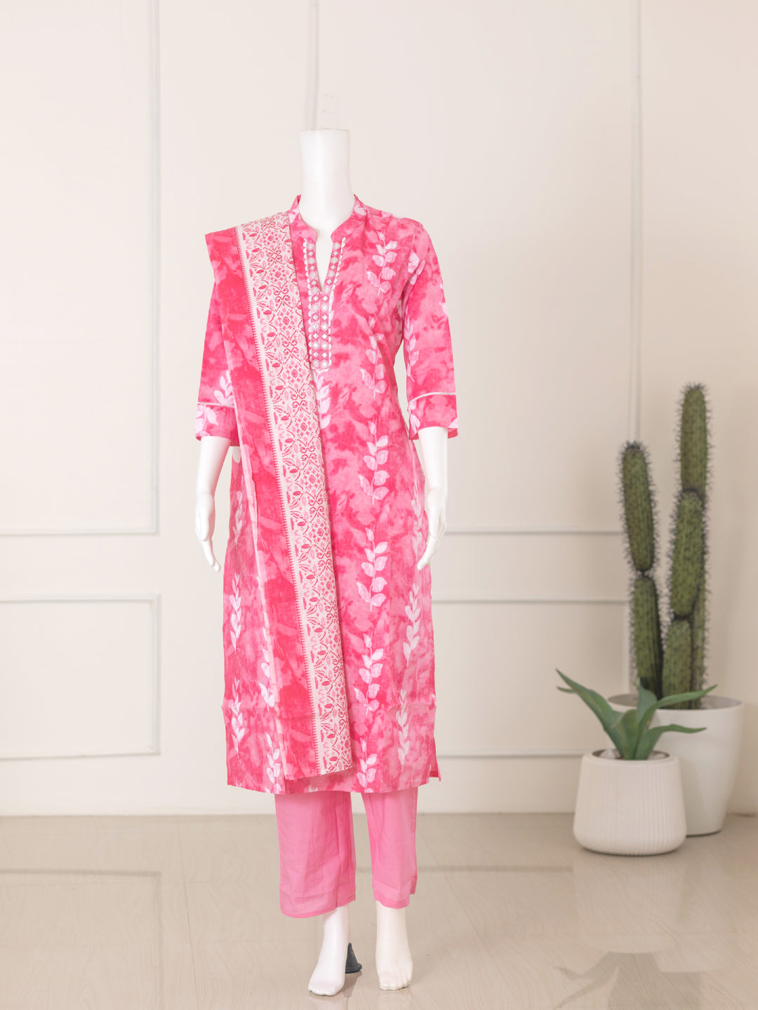 Women Pink Cotton Kurti Set EKS59