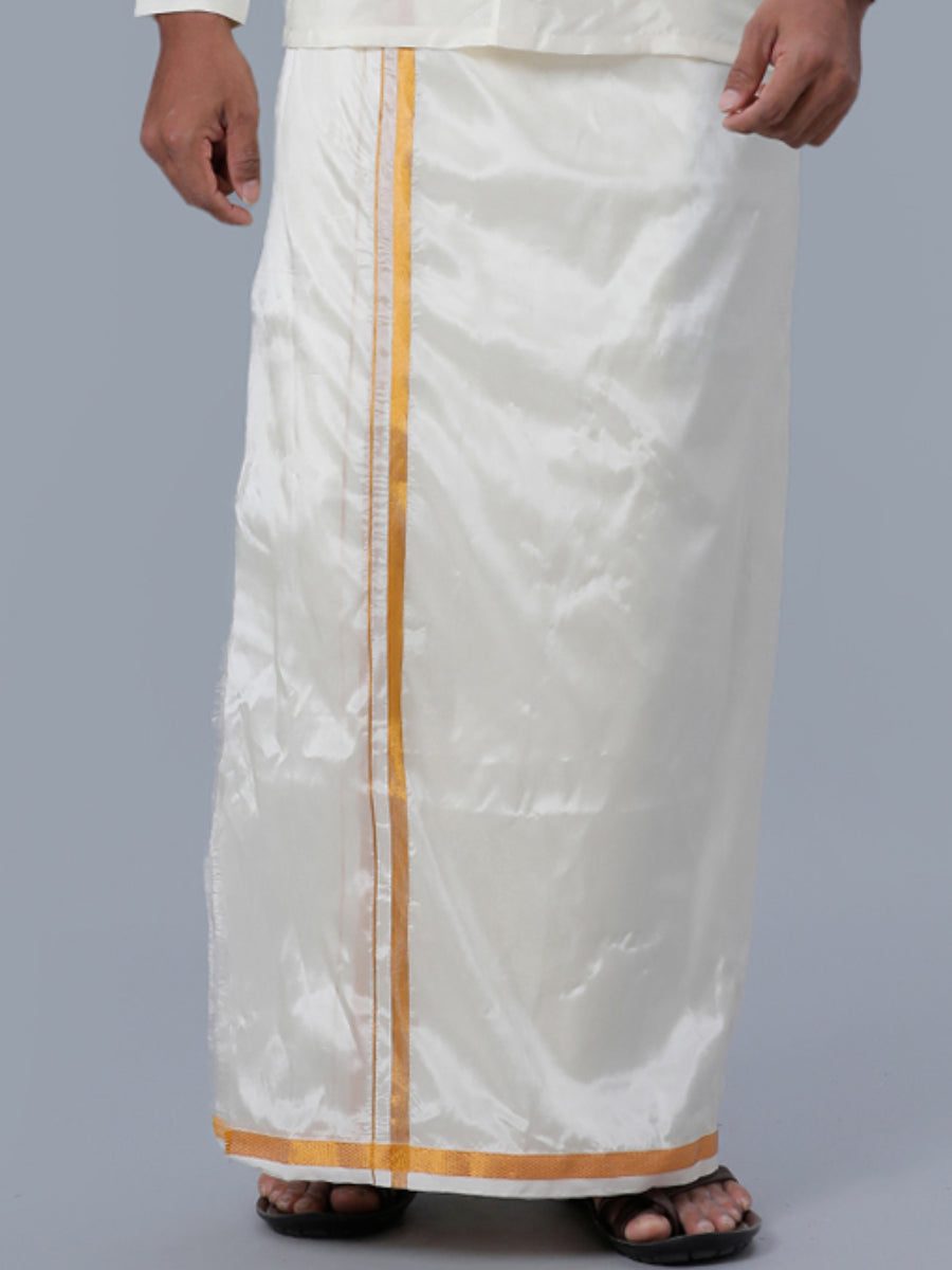 Mens Art Silk Cream Double Dhoti with 3/4'' Gold Jari Border Iswaryam 50k