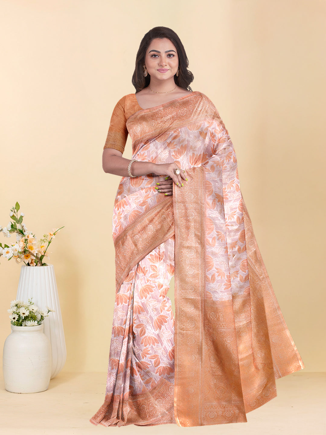 Women Orange Art Silk Saree ASS128