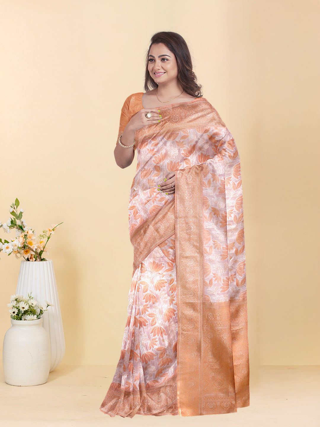 Couple Combo Shirt & Dhoti Set with Saree Copper ASS128