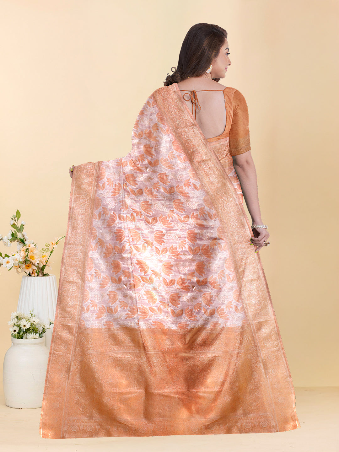 Women Orange Art Silk Saree ASS128