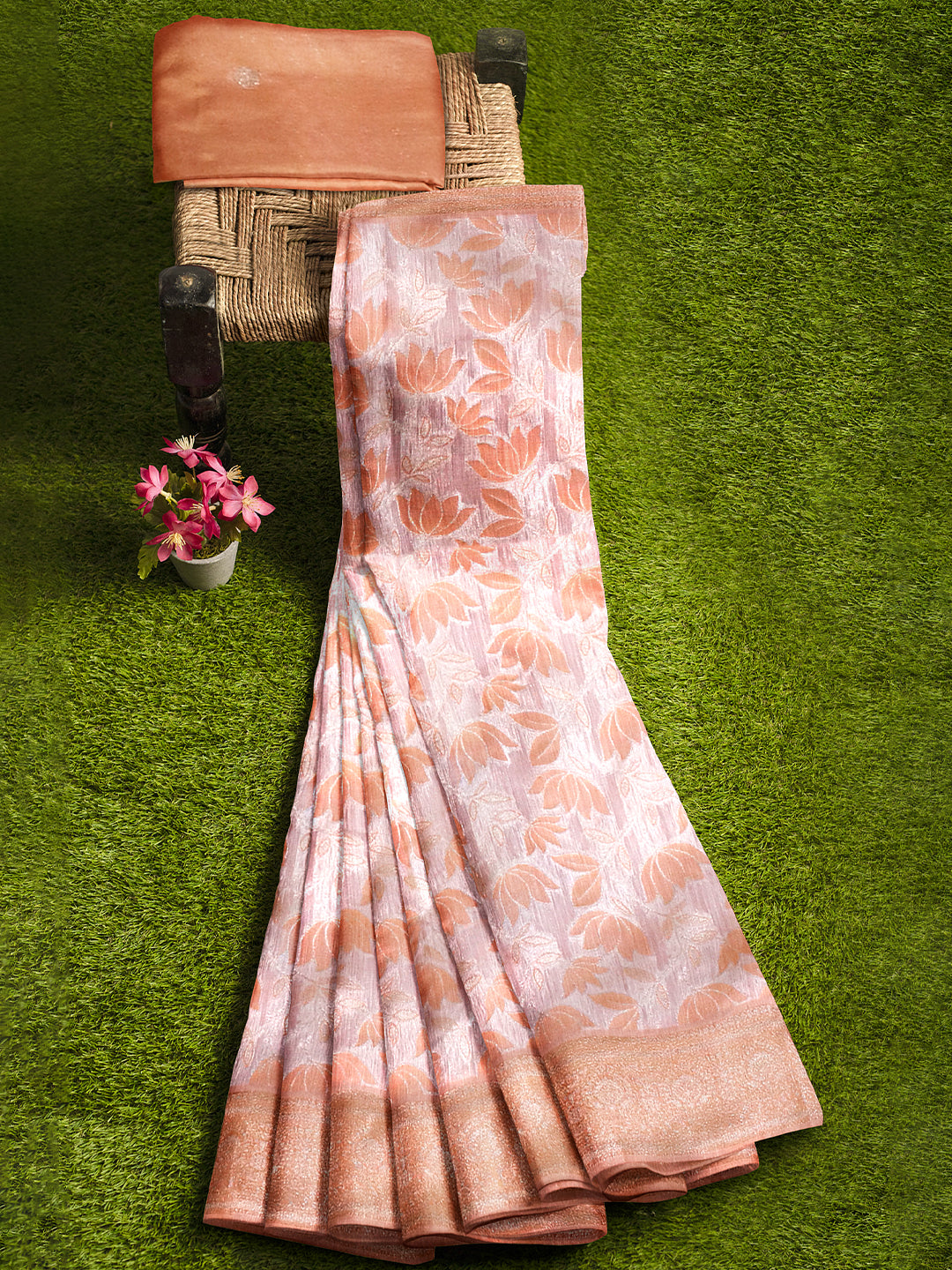 Women Orange Art Silk Saree ASS128