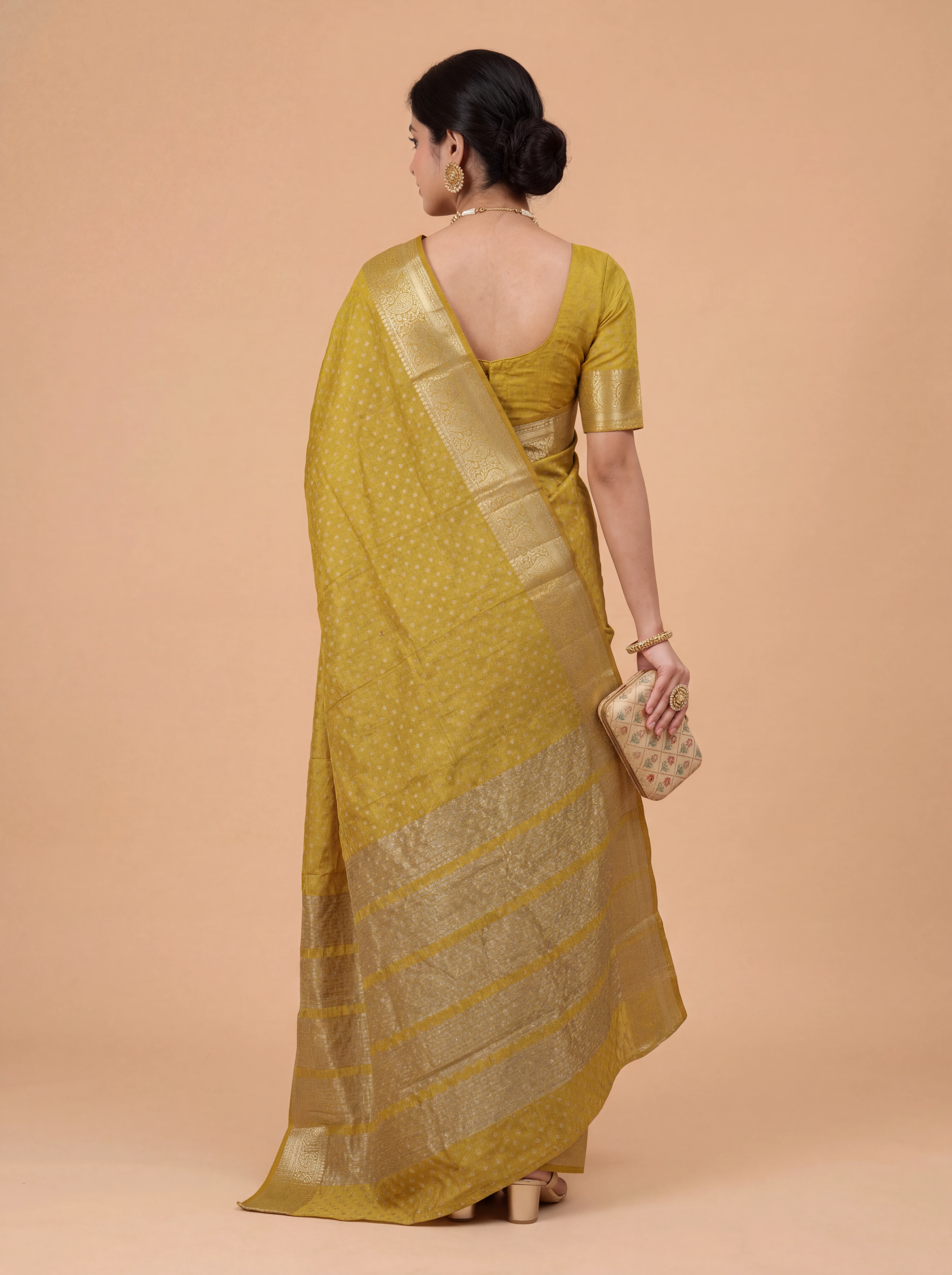 Women Semi Raw Silk Mustard Yellow Saree SRS120