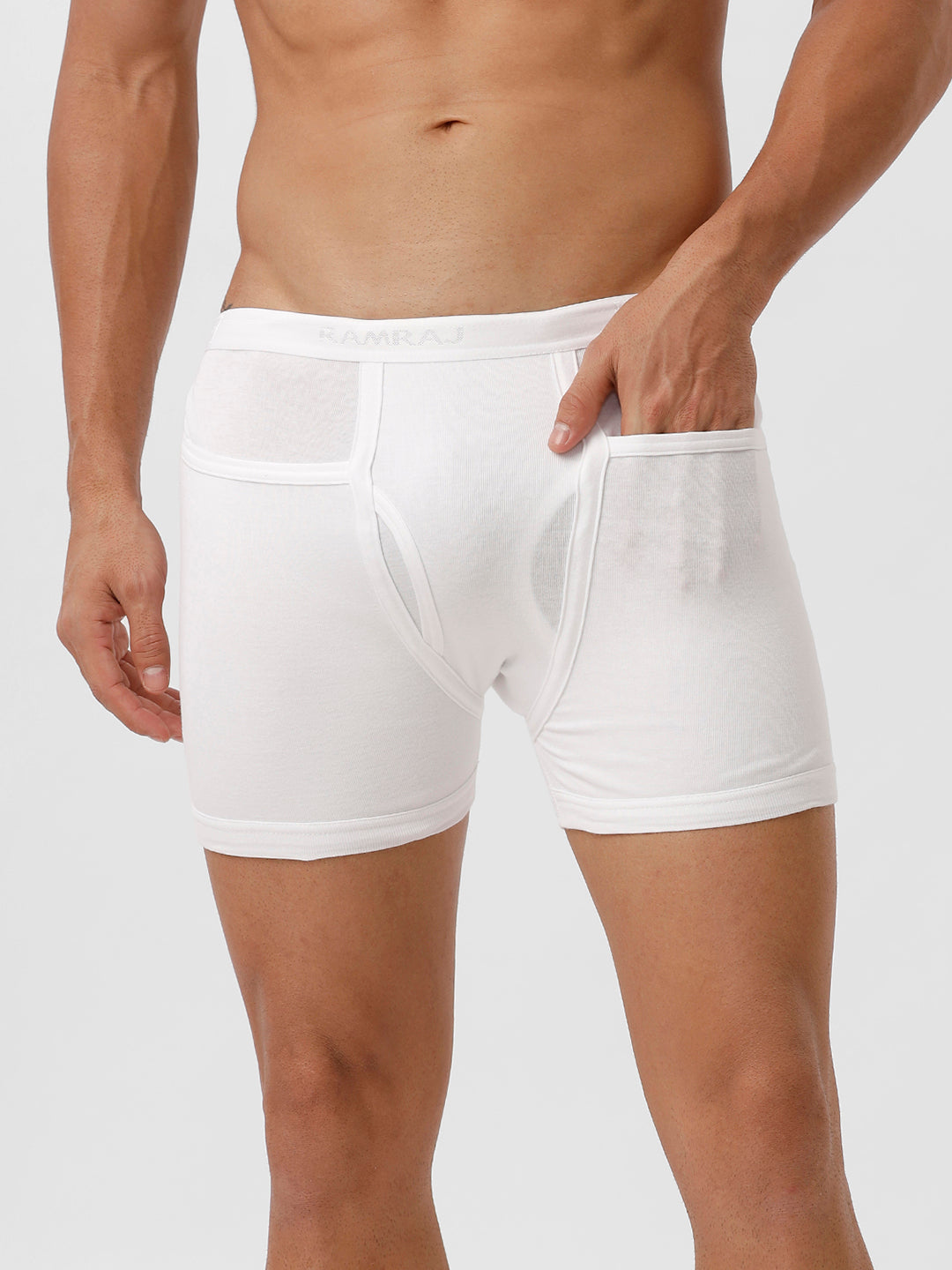 Men 100% Combed Cotton White Pocket Trunk Imax Rib (Pack of 2)