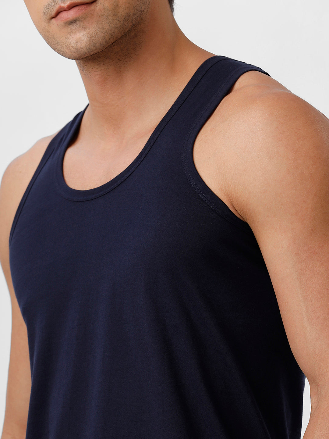 Men 100% Combed Cotton Navy Vest RN Sukra (Pack of 2)