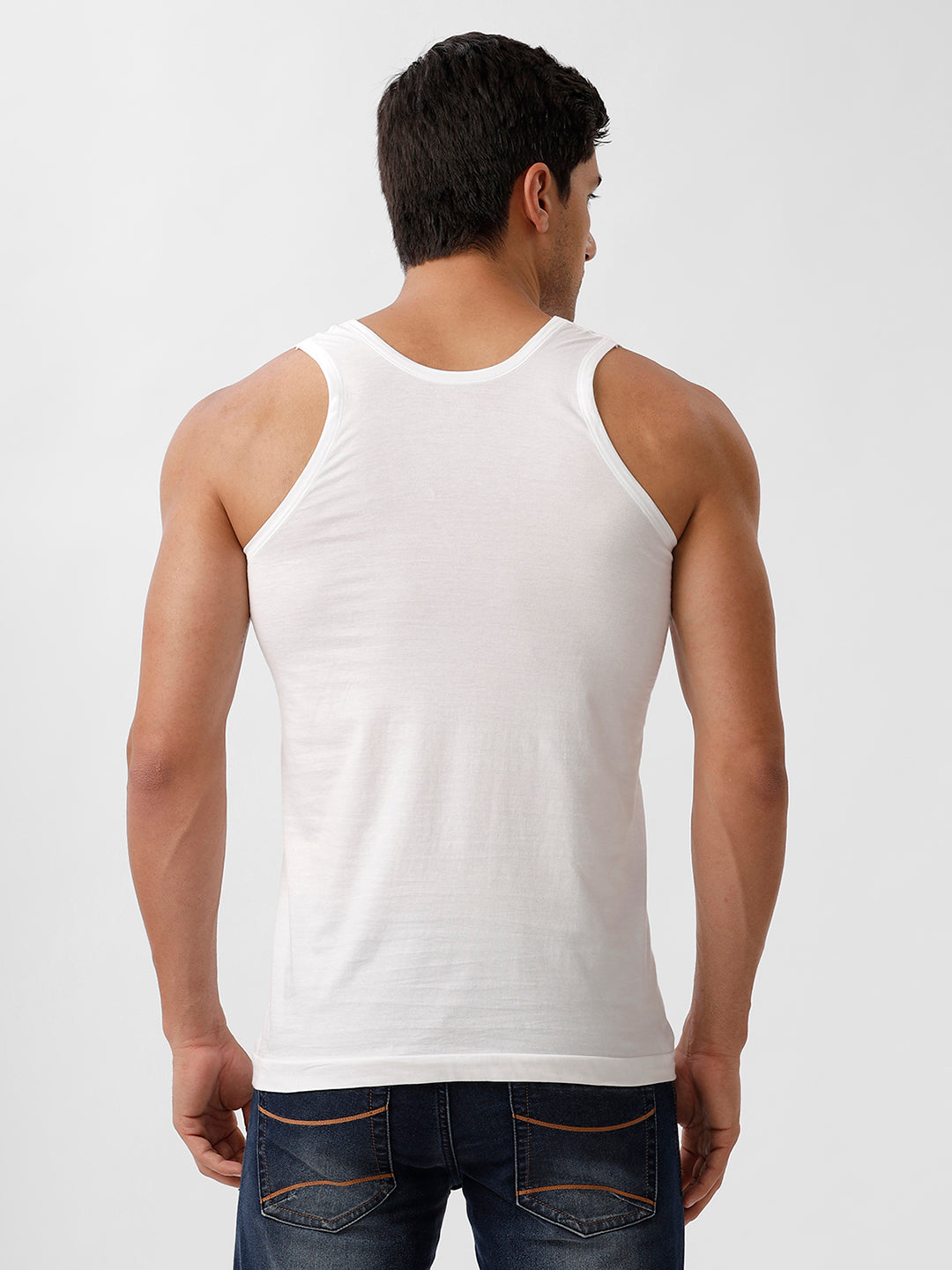 Men 100% Combed Cotton White Vest RN Plus Size Sukra (Pack of 2)