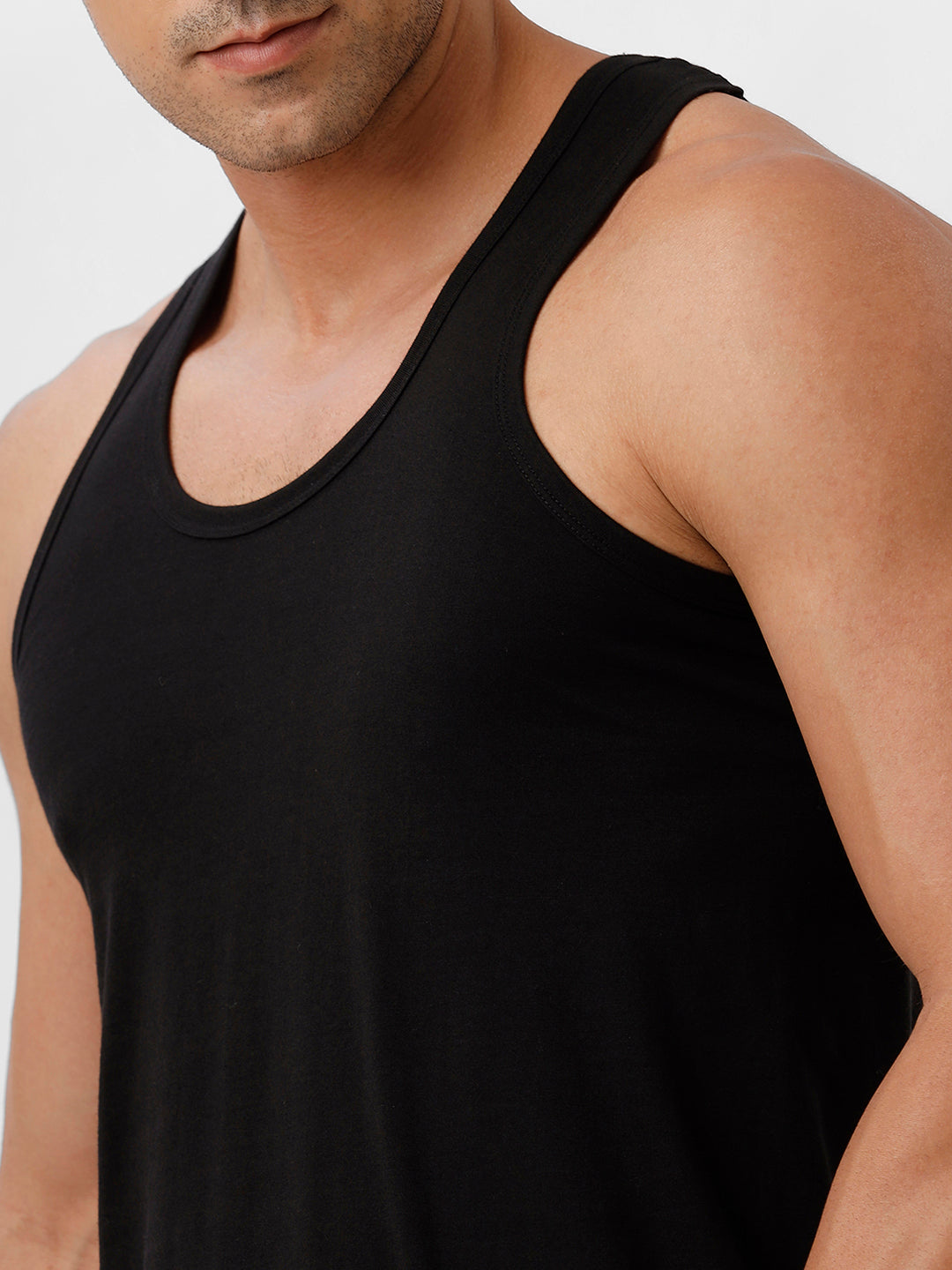 Men 100% Combed Cotton Black Vest RN Sukra (Pack of 2)