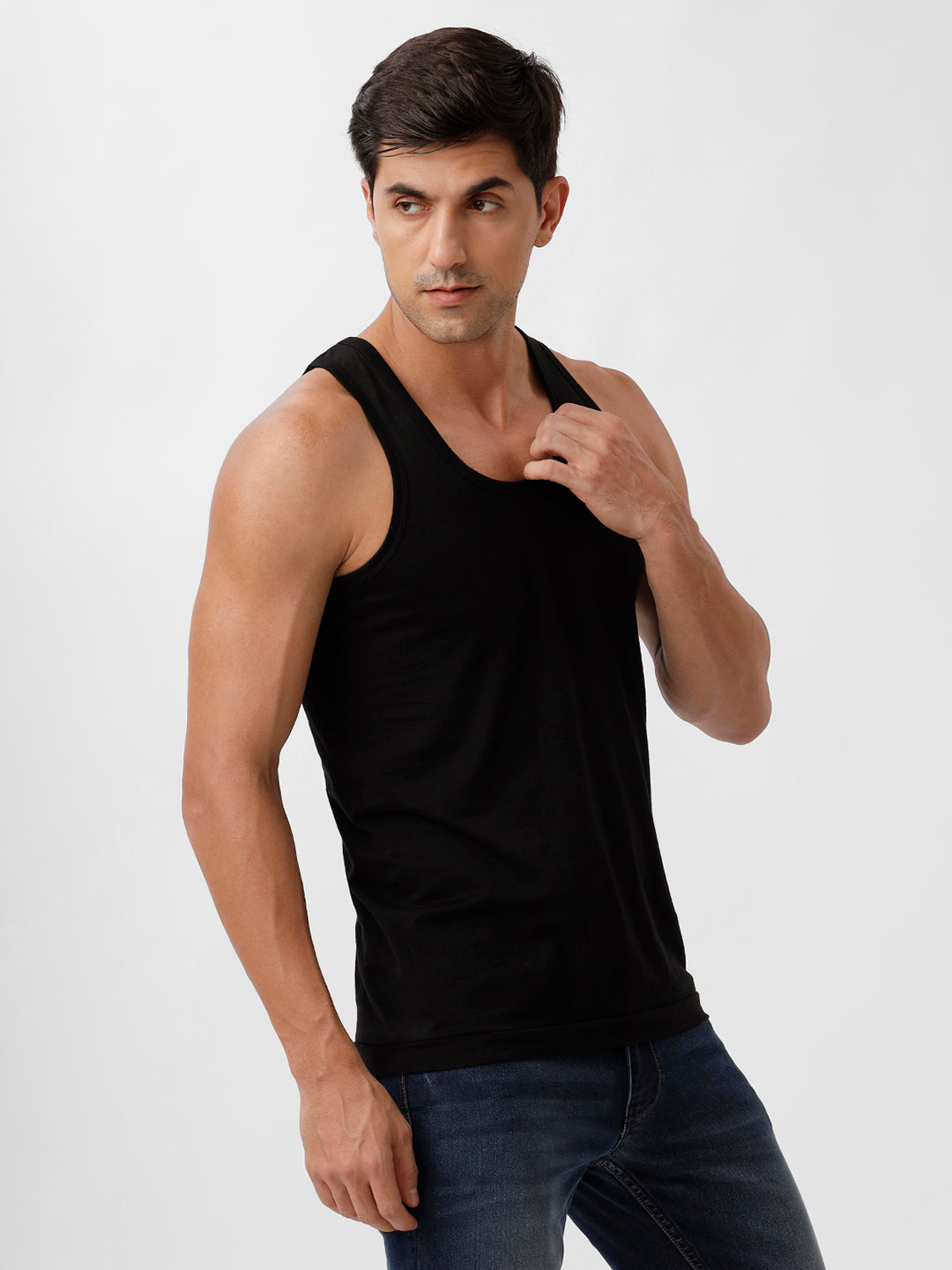 Men 100% Combed Cotton Black Vest RN Sukra (Pack of 2)