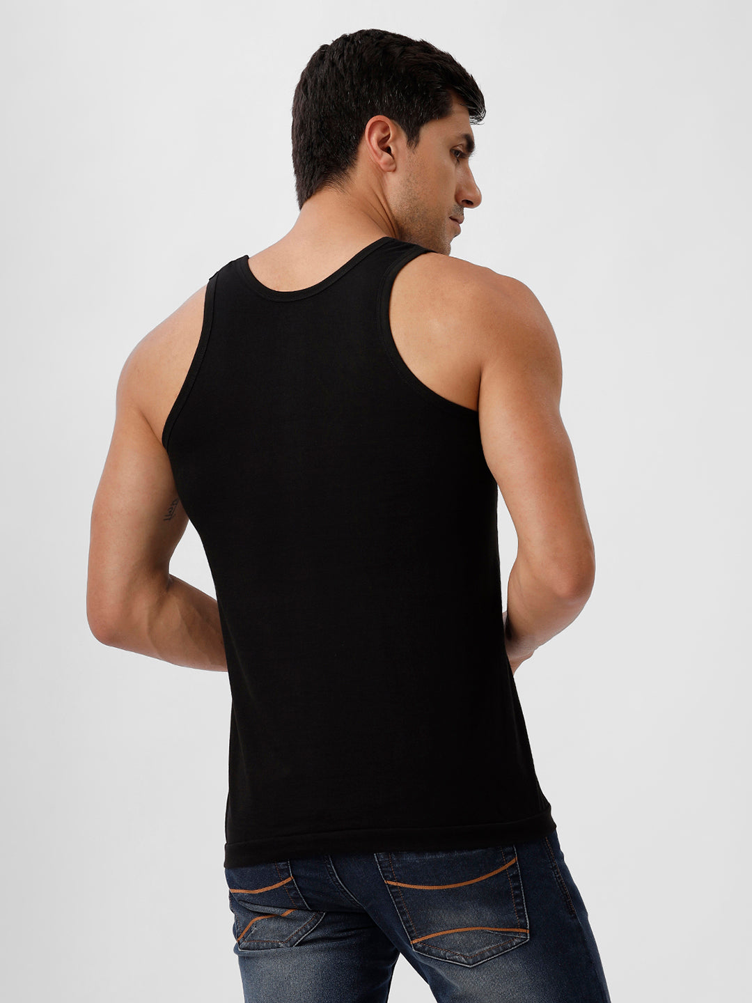 Men 100% Combed Cotton Black Vest RN Sukra (Pack of 2)