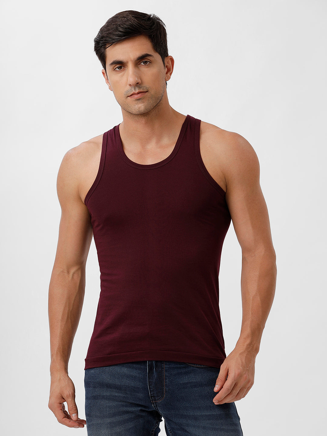 Men 100% Combed Cotton Grape Wine Vest RN Sukra (Pack of 2)
