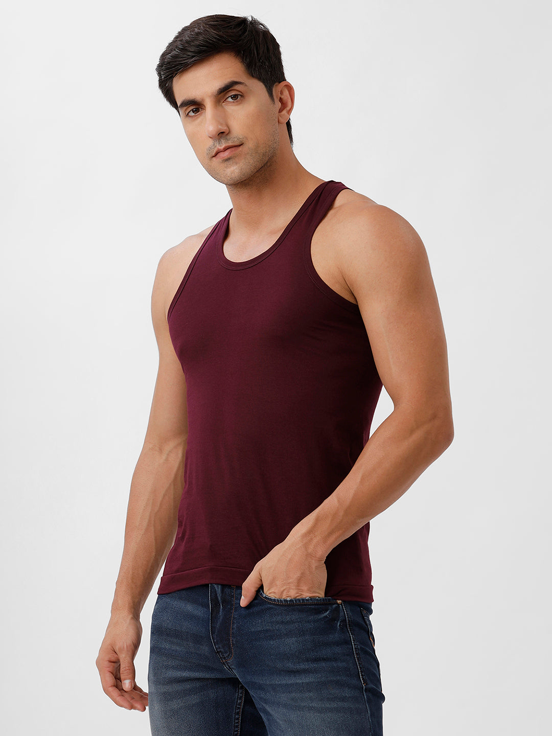 Men 100% Combed Cotton Grape Wine Vest RN Sukra (Pack of 2)