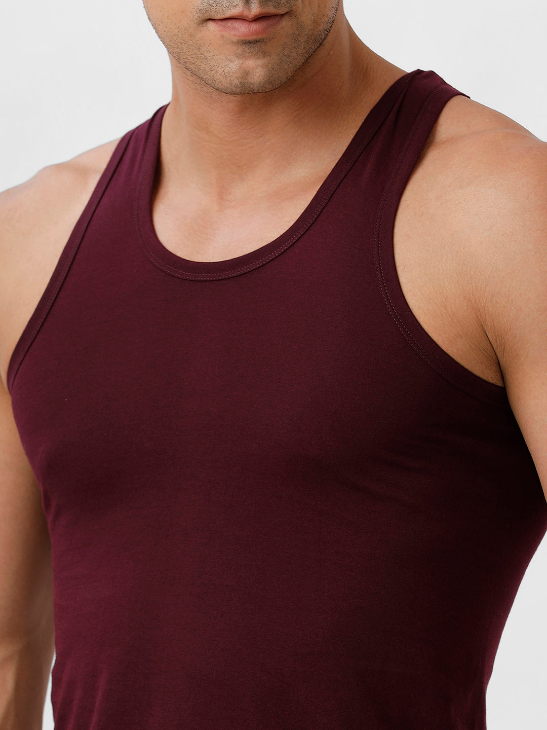 Men 100% Combed Cotton Grape Wine Vest RN Sukra (Pack of 2)