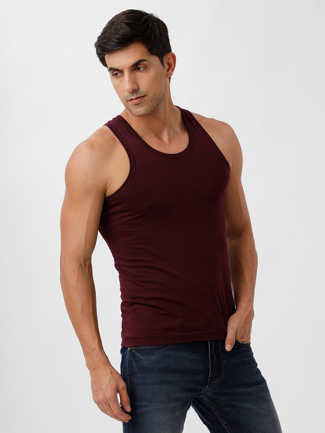 Men 100% Combed Cotton Grape Wine Vest RN Sukra (Pack of 2)