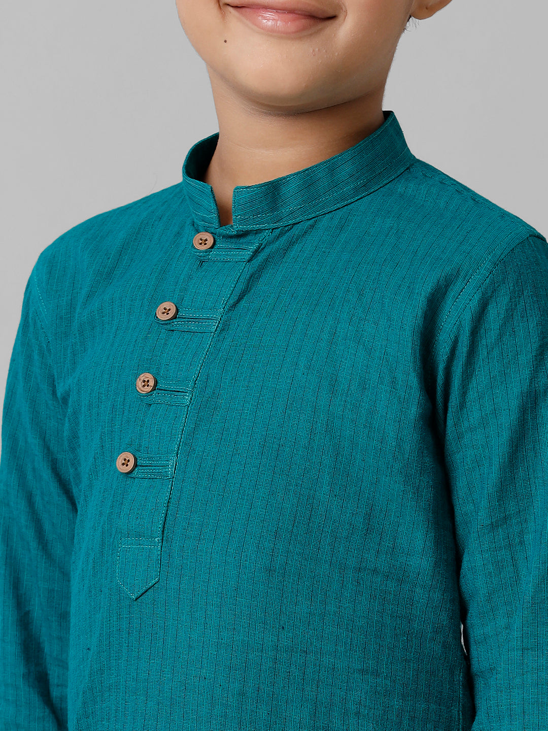 Boys Breeze Cotton Peacock Green Kurta with Cream Elastic Panchakacham Combo COT6-Zoom view