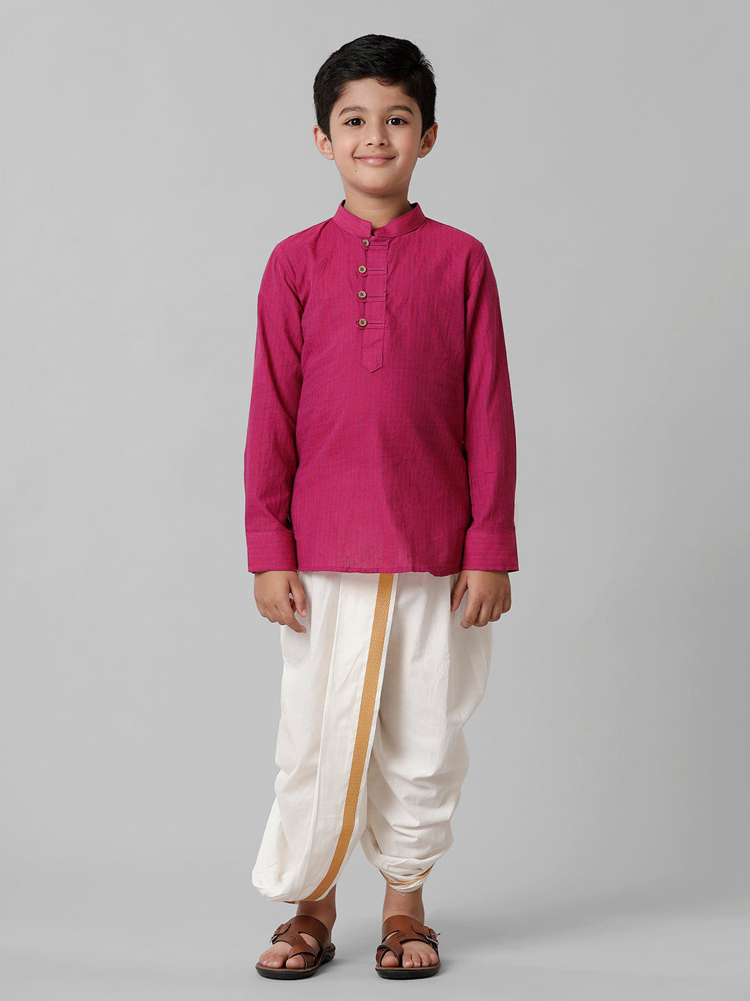 Boys Breeze Cotton Purple Kurta with Cream Elastic Panchakacham Combo COT4