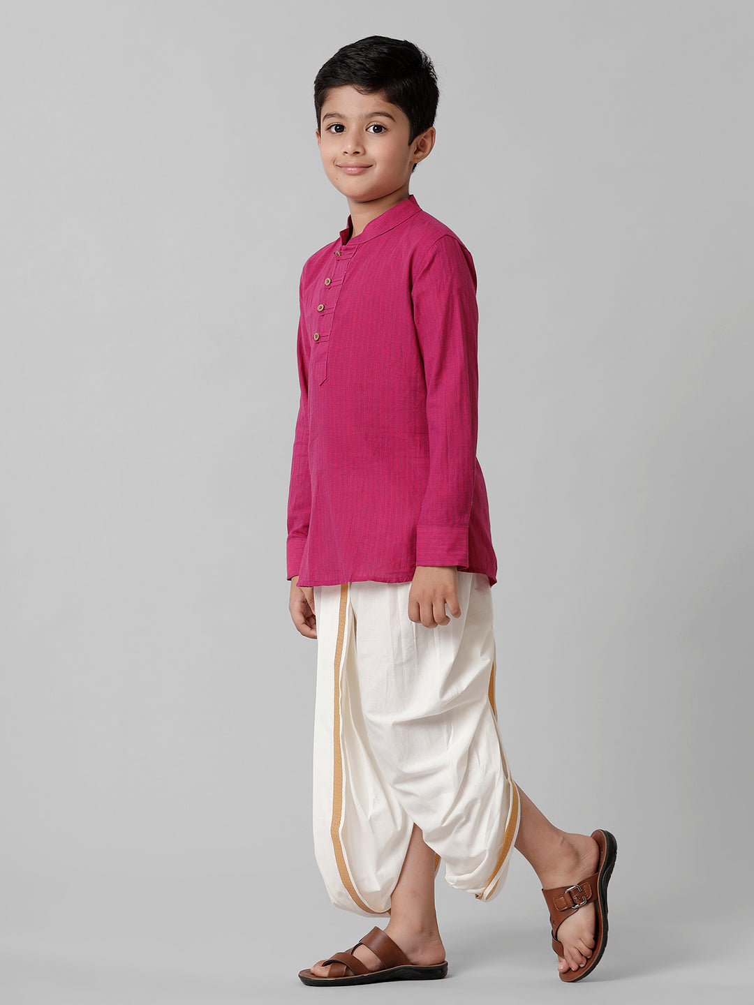 Boys Breeze Cotton Purple Kurta with Cream Elastic Panchakacham Combo COT4-Side view