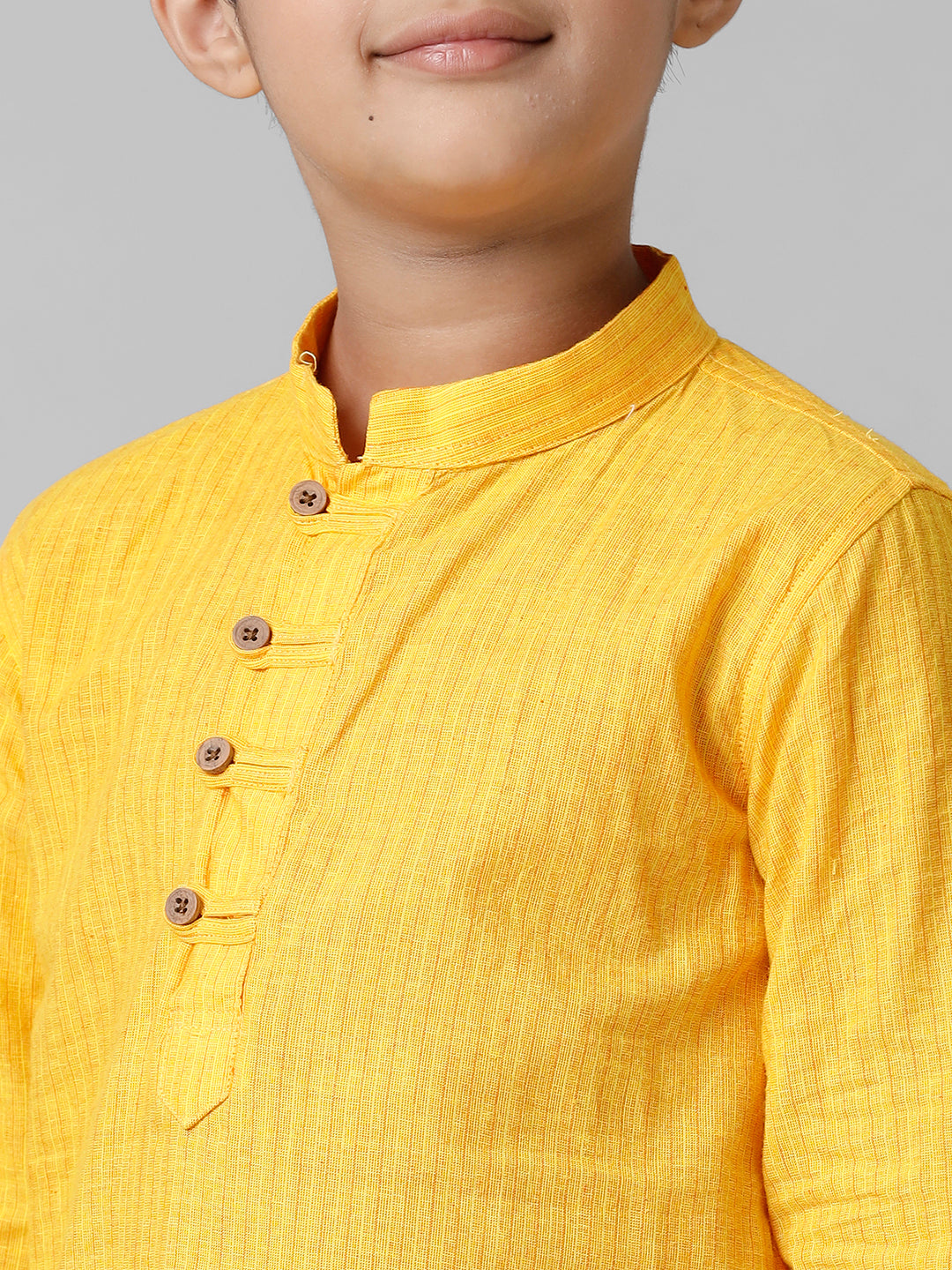 Boys Breeze Cotton Yellow Kurta with Cream Elastic Panchakacham Combo COT7-Zoom view