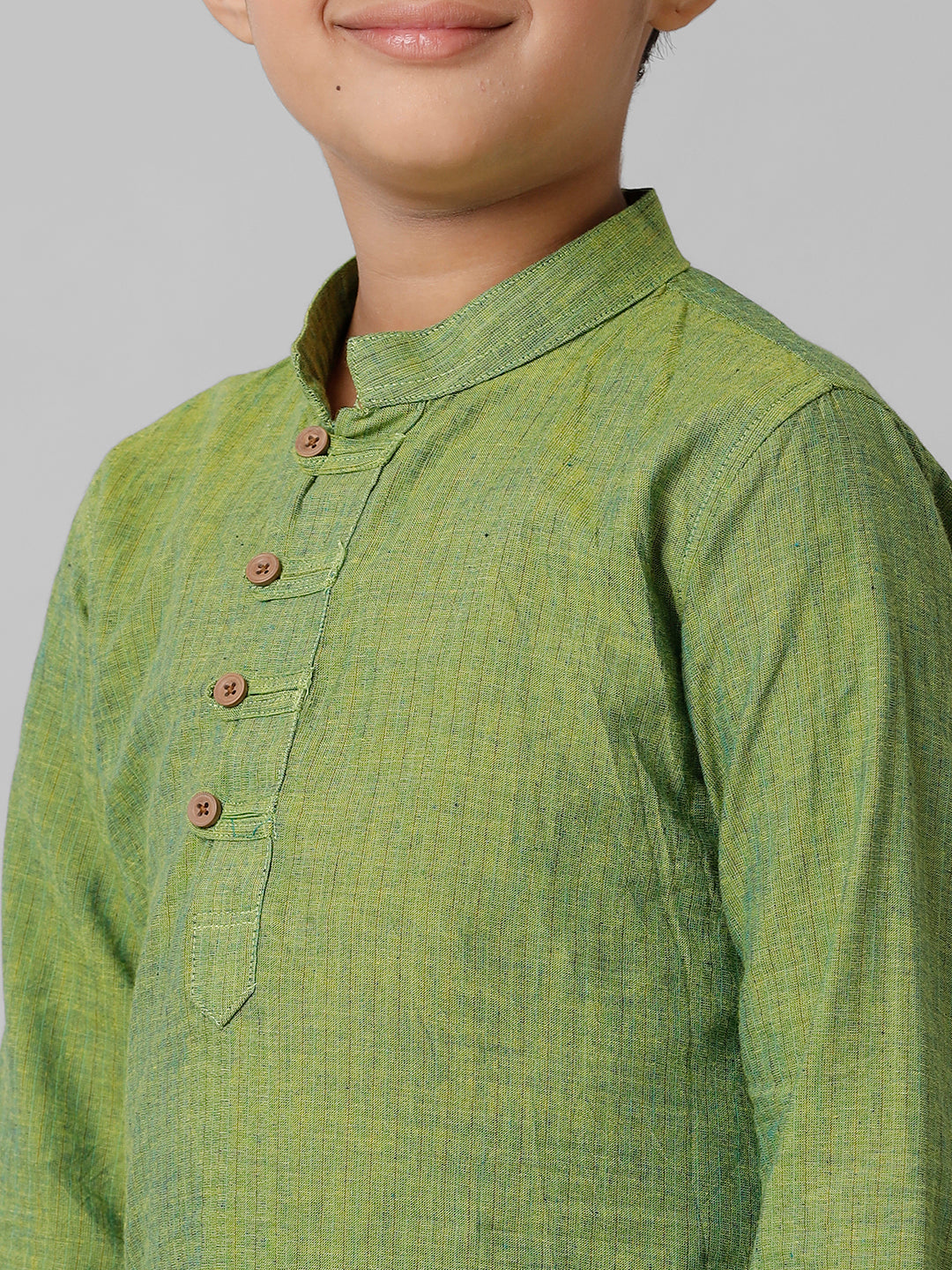 Boys Breeze Cotton Yellowish Green Kurta with Cream Elastic Panchakacham Towel Combo COT3-Zoom view